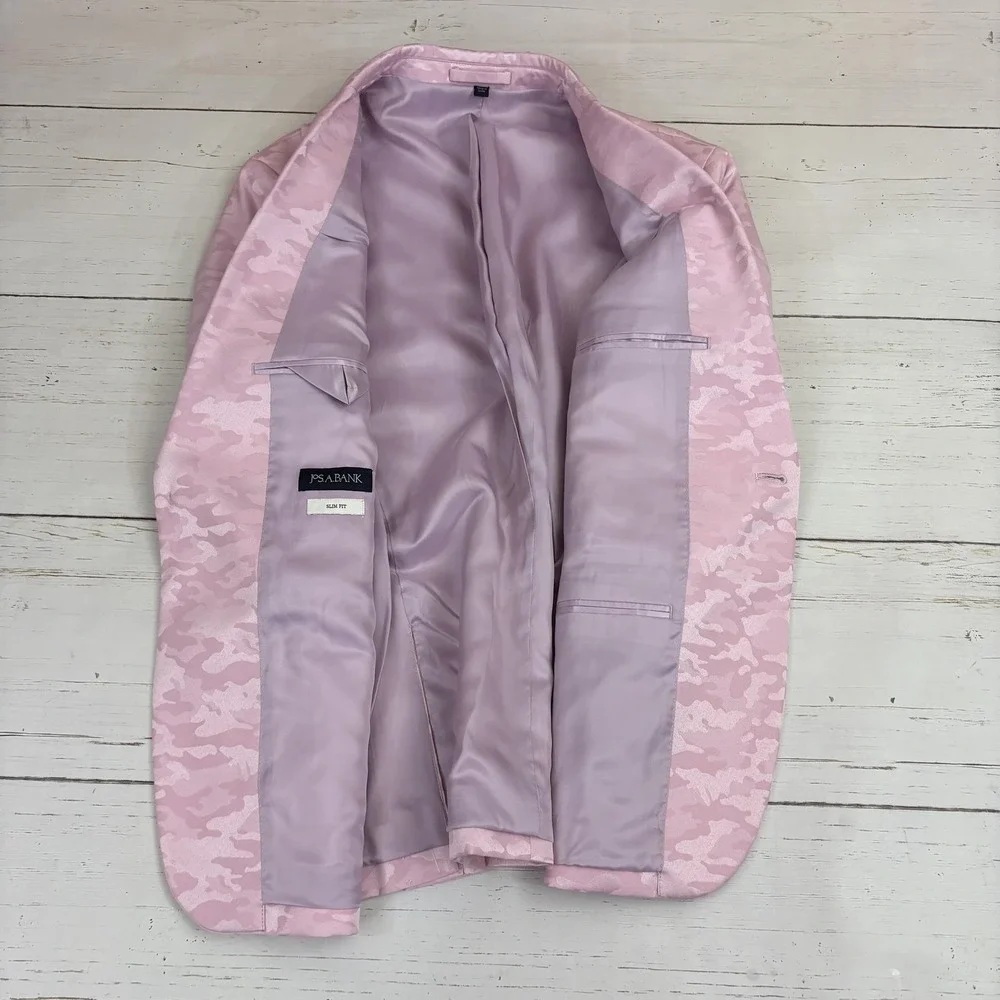 Jos A Bank Tuxedo Dinner Jacket Mens 38S Pink Camouflage Slim Fit